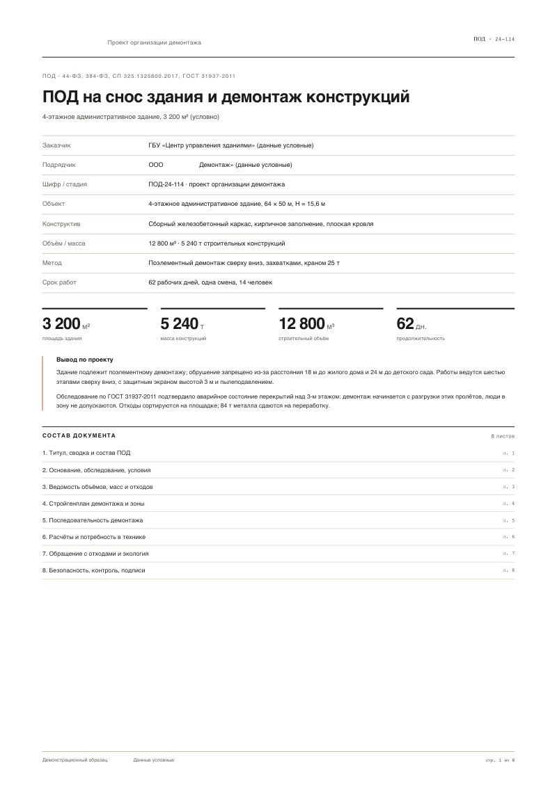 ПОД на снос здания и демонтаж конструкций