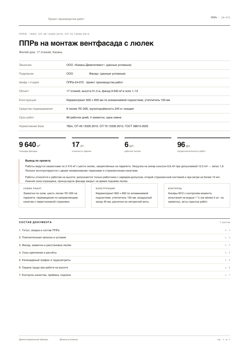 ППРв на монтаж вентфасада с люлек